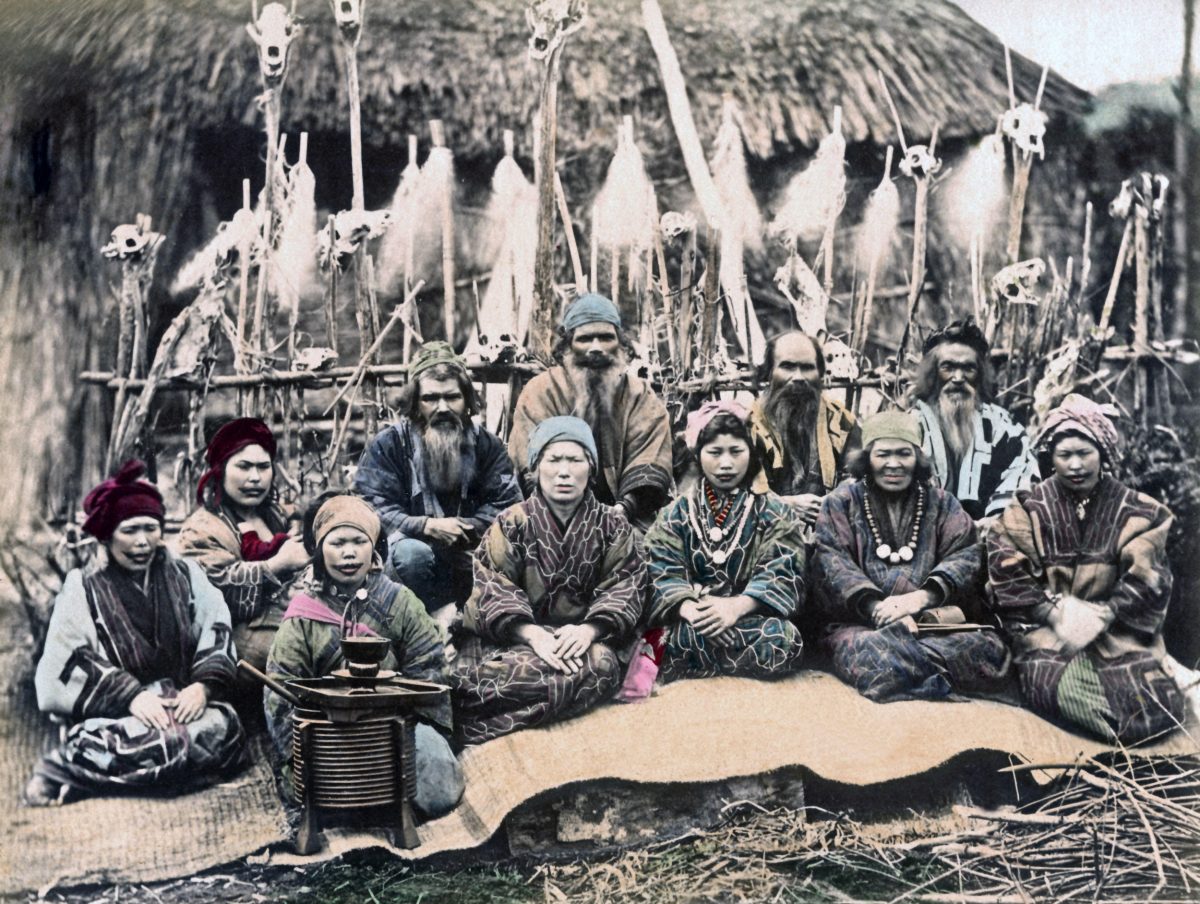 This photo was taken sometime in the 1880s and shows a group of Ainu people at their village in Hokkaido. Photo by Chronicle/Alamy Stock Photo
