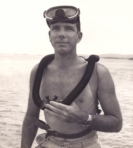 Jack Randall with his circa 1963 dive gear. Photo courtesy of Jack Randall