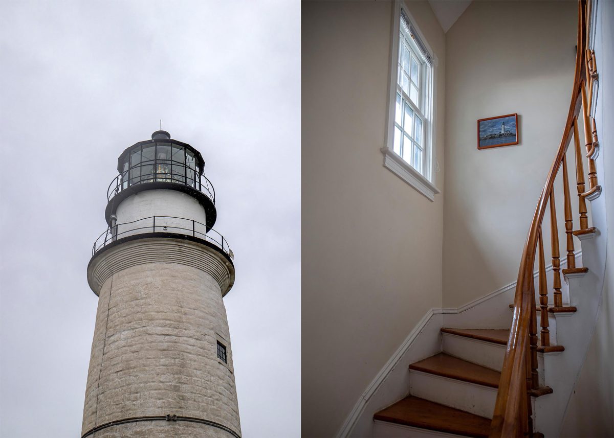 Exterior of Boston Light and staircase