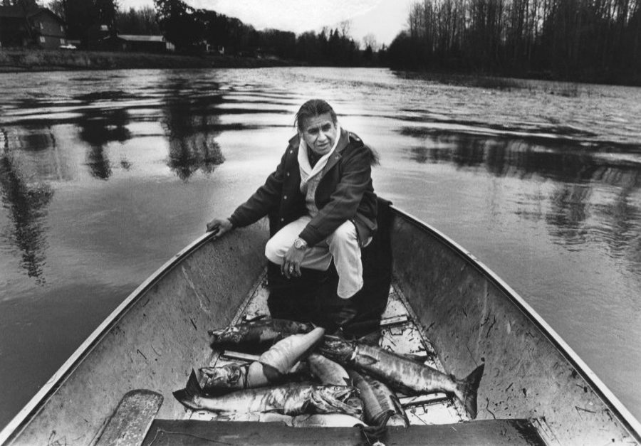 Billy Frank Jr in a boat