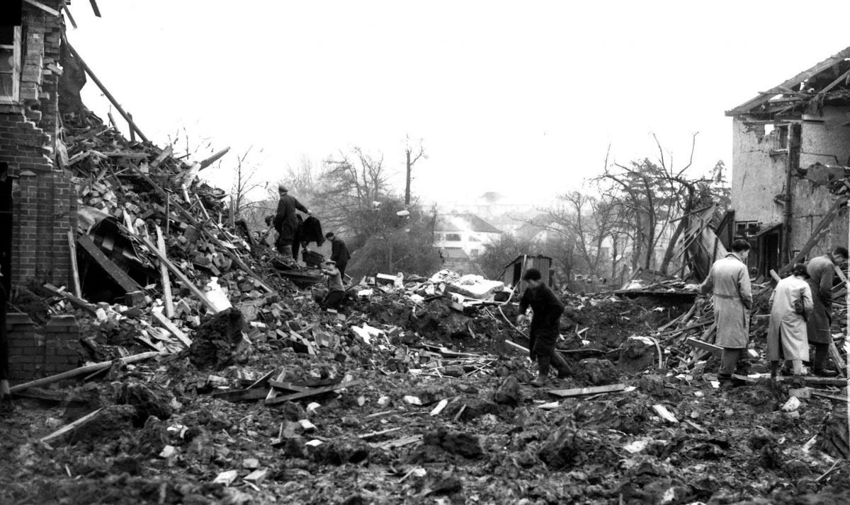 Air Raid Damage Bristol Civilians searching through rubble of their bomb damaged houses after an air raid on Bristol