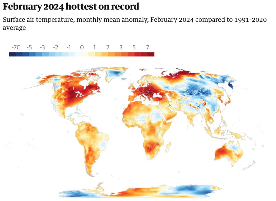 map of temperature anomalies in February 2024