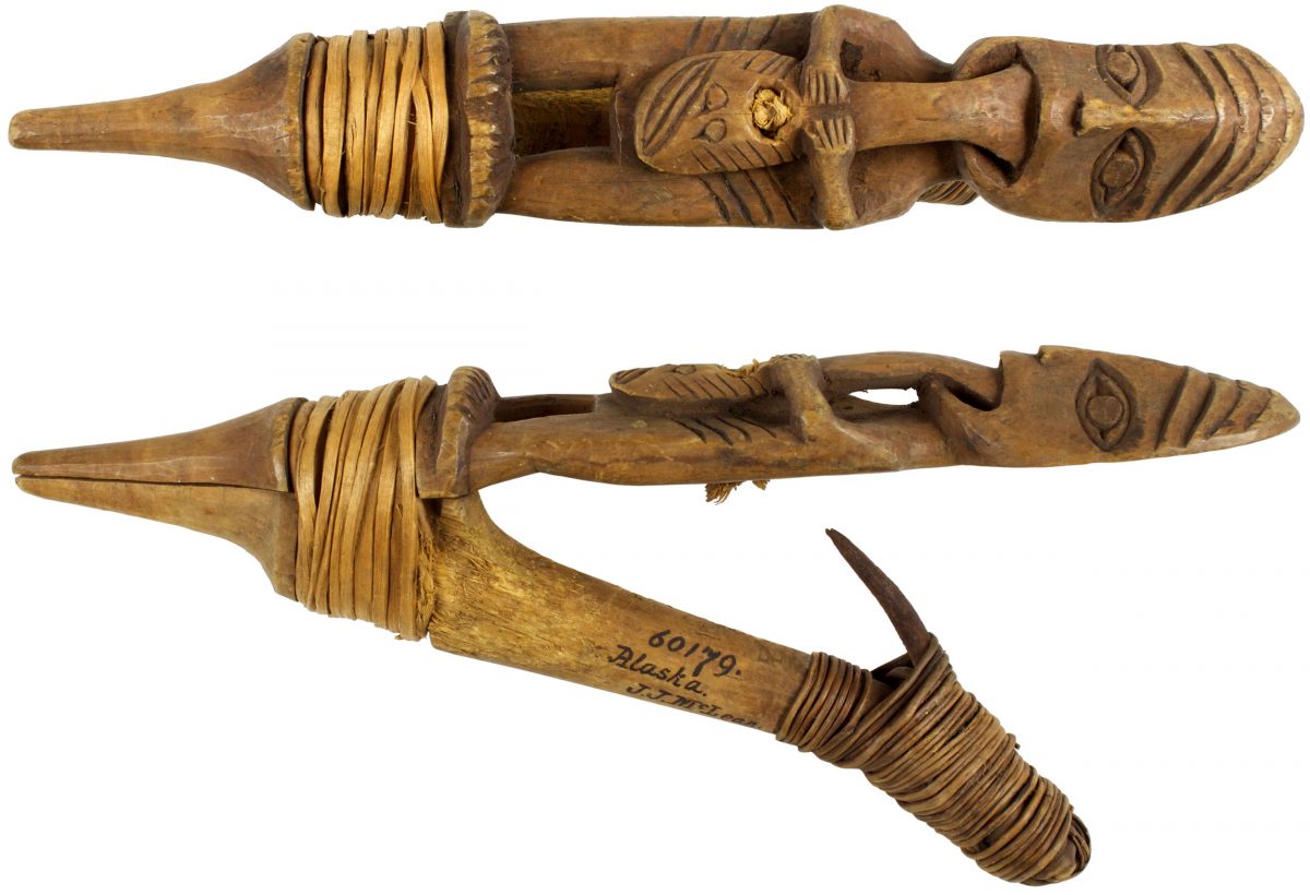 A carved Tlingit halibut hook