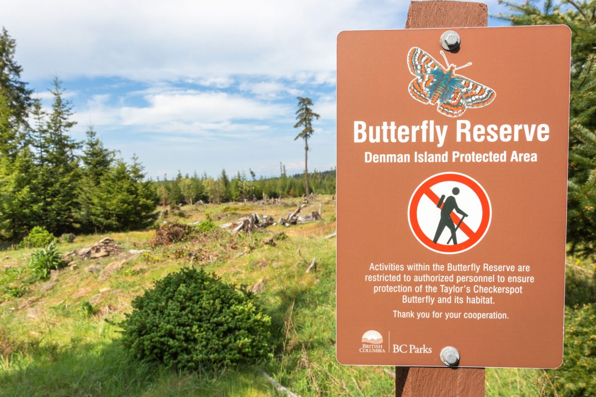 Sign for butterfly reserve on Denman Island, BC