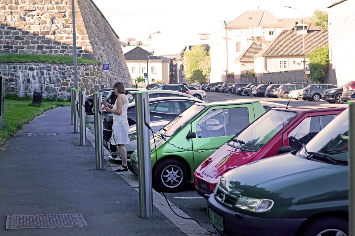electric cars parked in Oslo, Norway