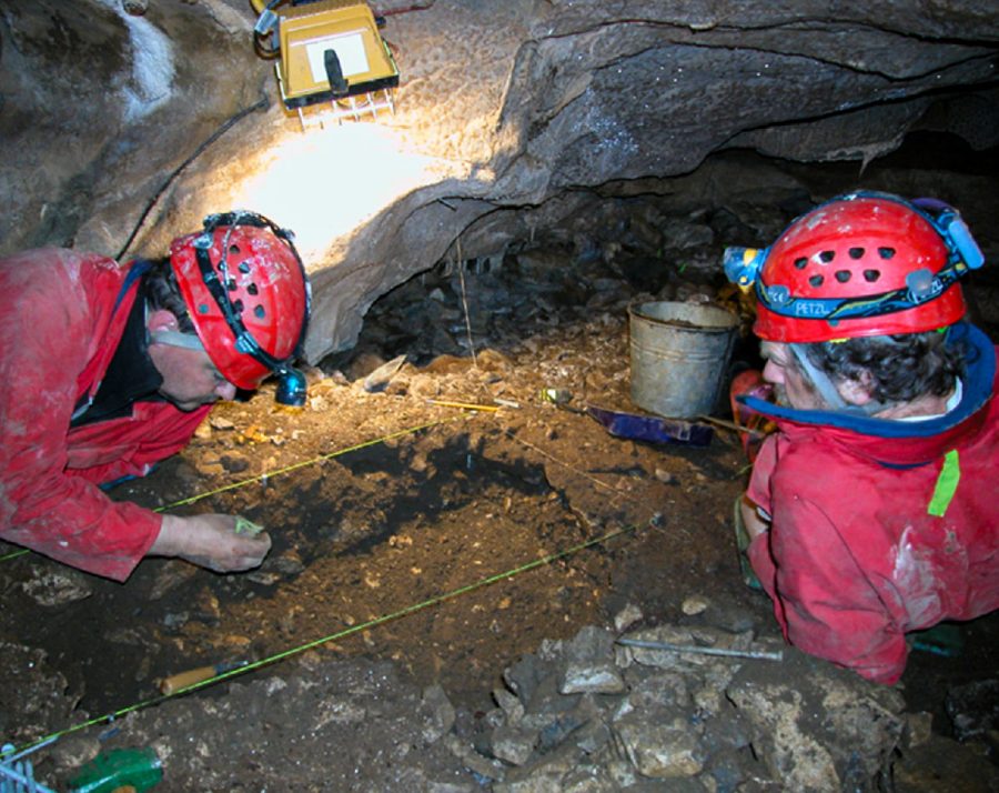 archaeologists excavating in a cave on Haida Gwaii
