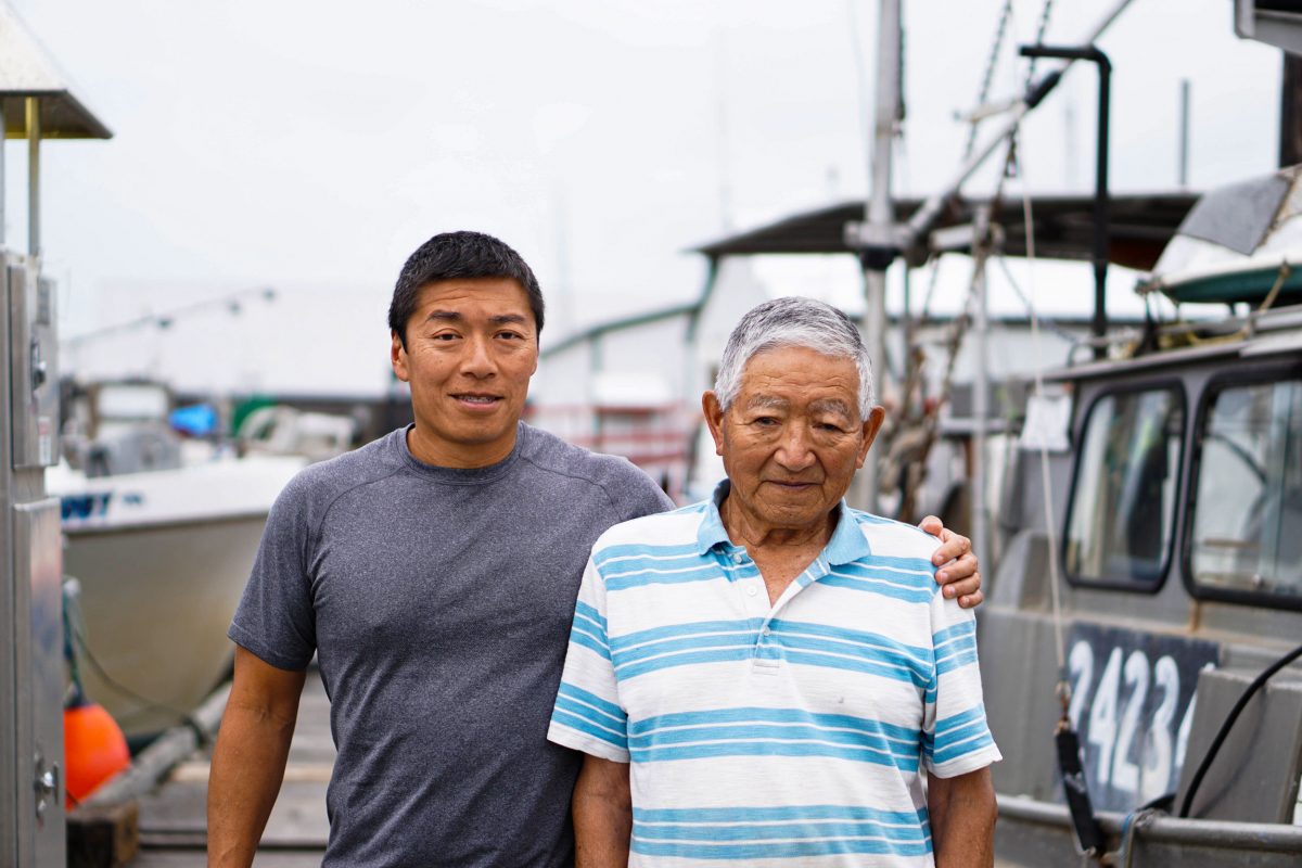 Dereck and Satoshi at the wharf in Steveston. Photo by Braela Kwan