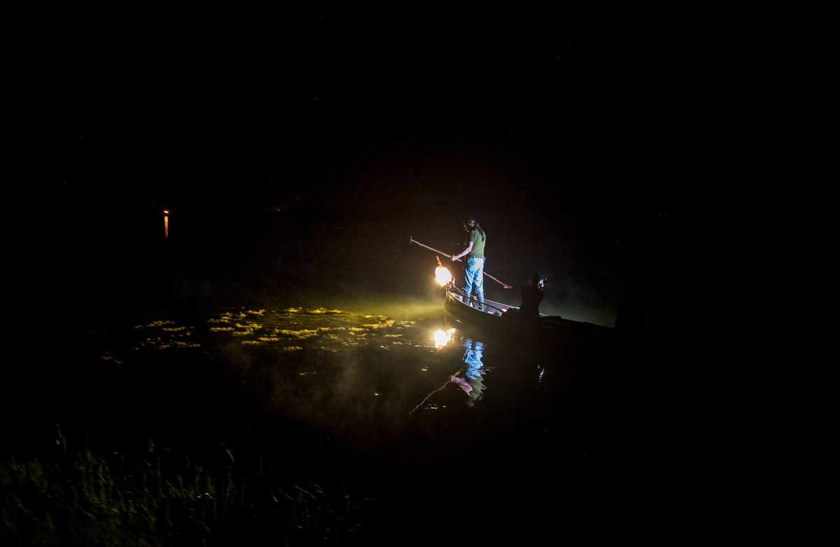 Kerry Prosper fishing for American eel at night