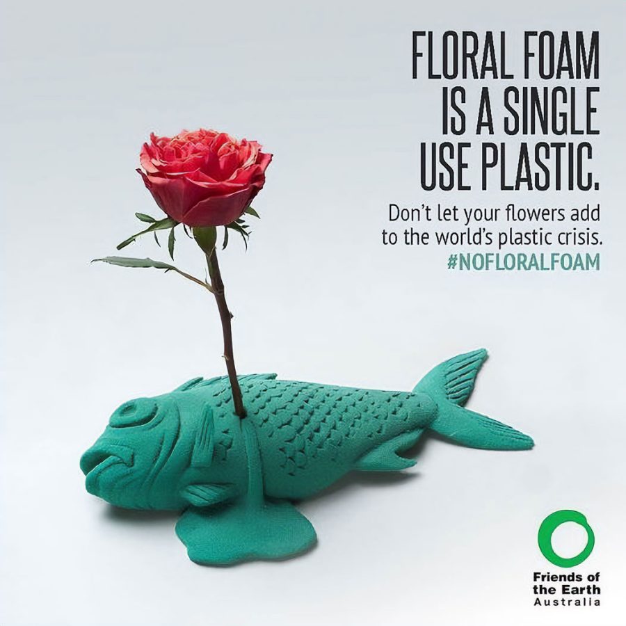 social media image of a flower stabbing a floral foam fish