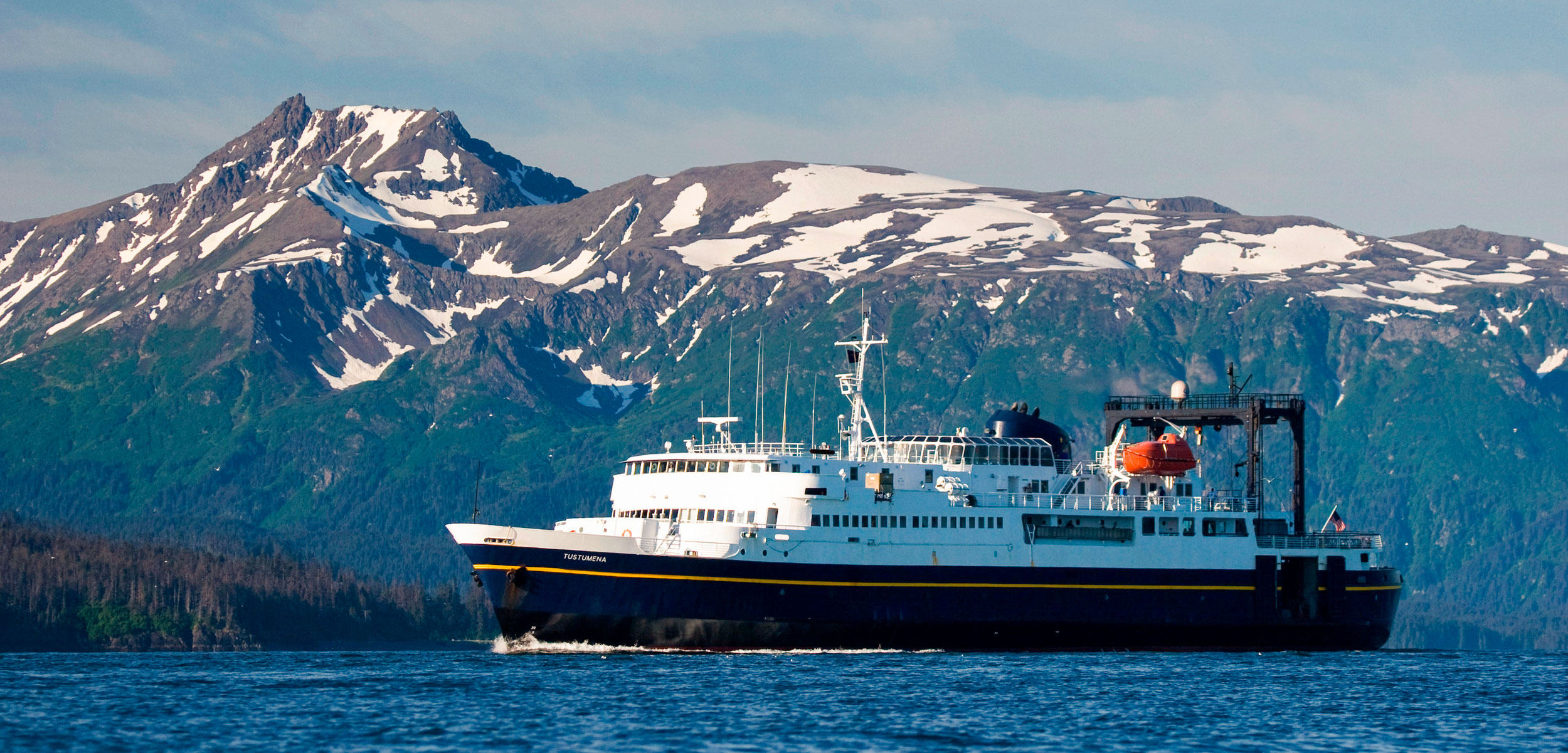 Alaska State Ferry leaving Homer in Kachemak Bay in Southcentral, Alaska