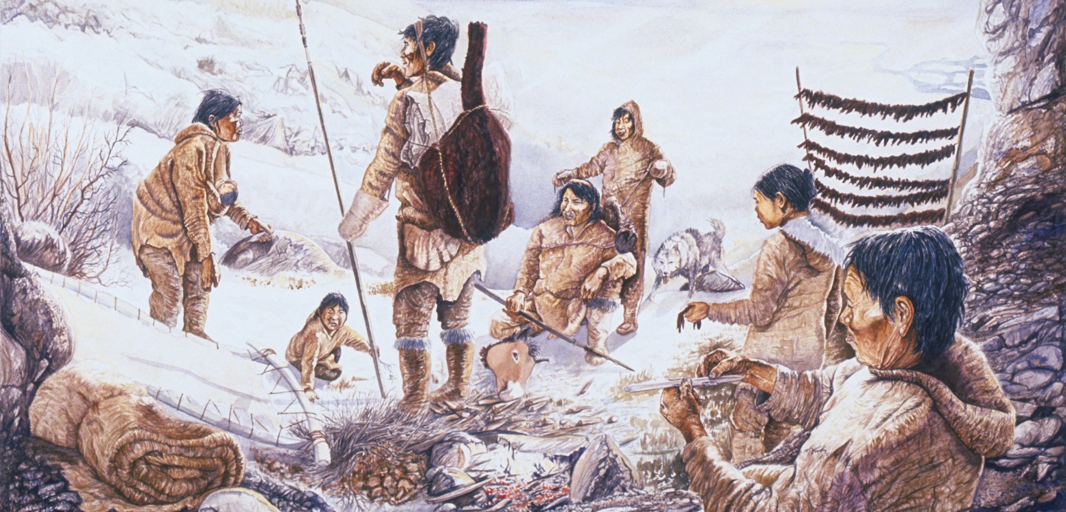 illustration of a group of hunter gatherers in Baringia