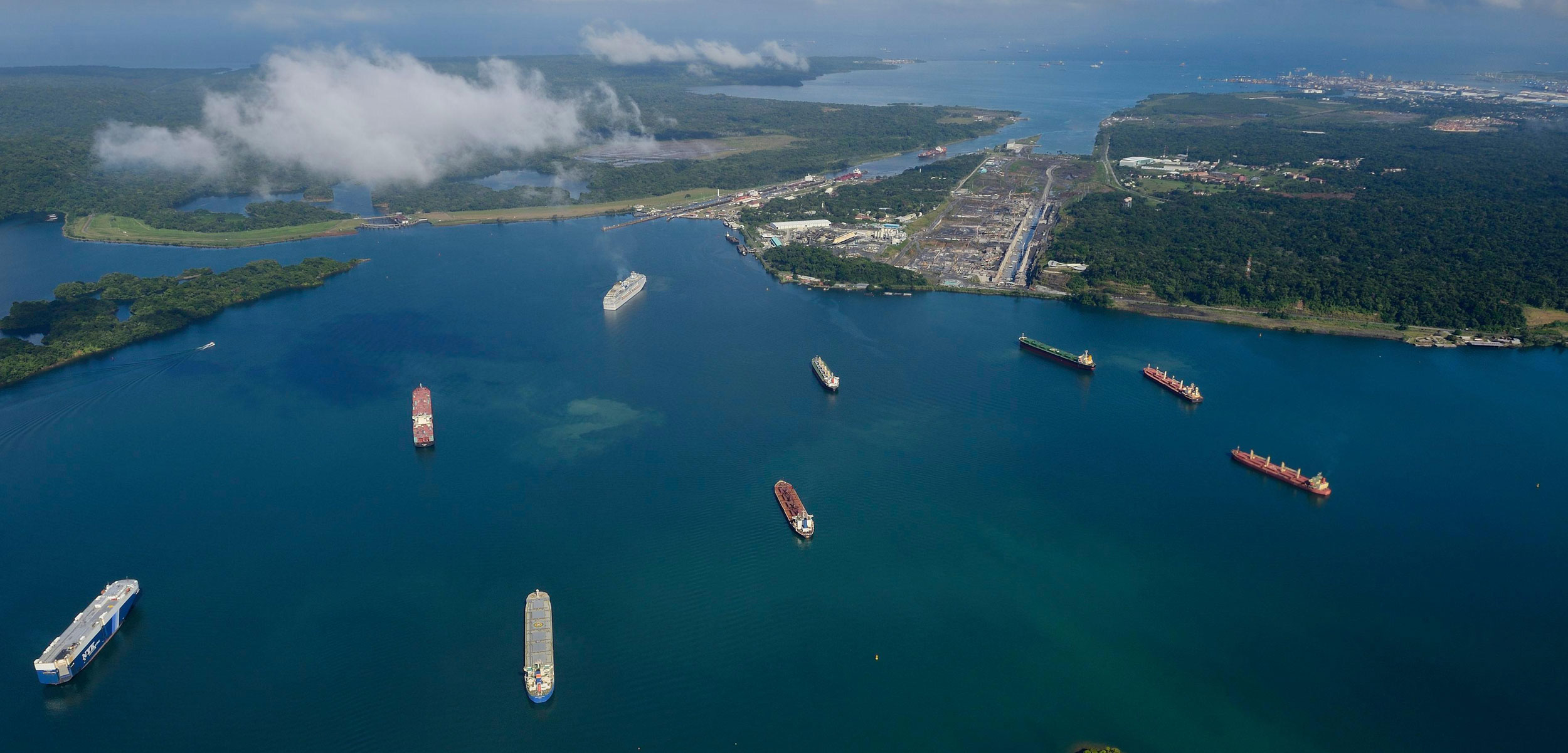 aerial photo of the Panama Canal