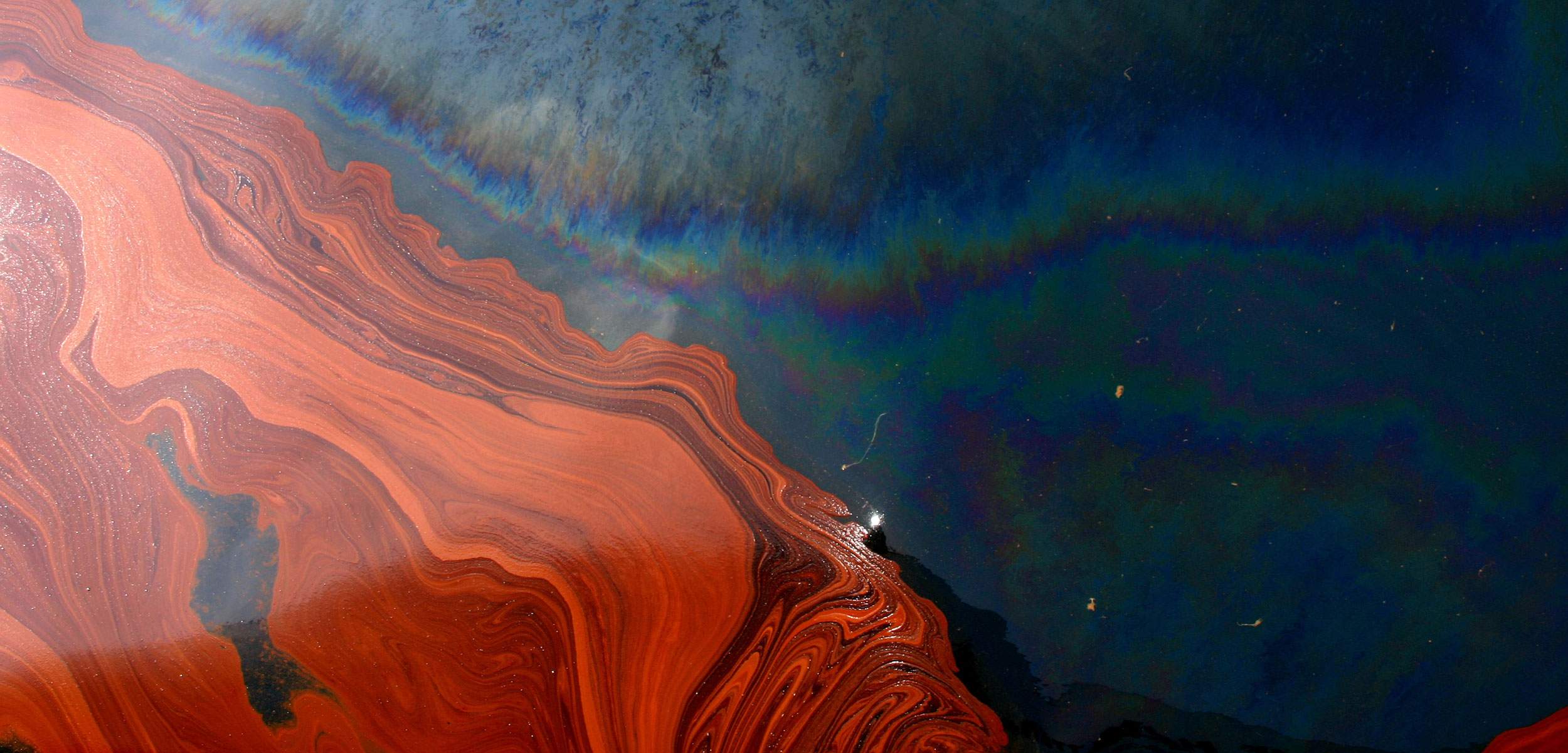 Aerial view of a thick layer of weathered oil from the Deepwater Horizon oil spill floating atop the Gulf of Mexico June 17, 2012