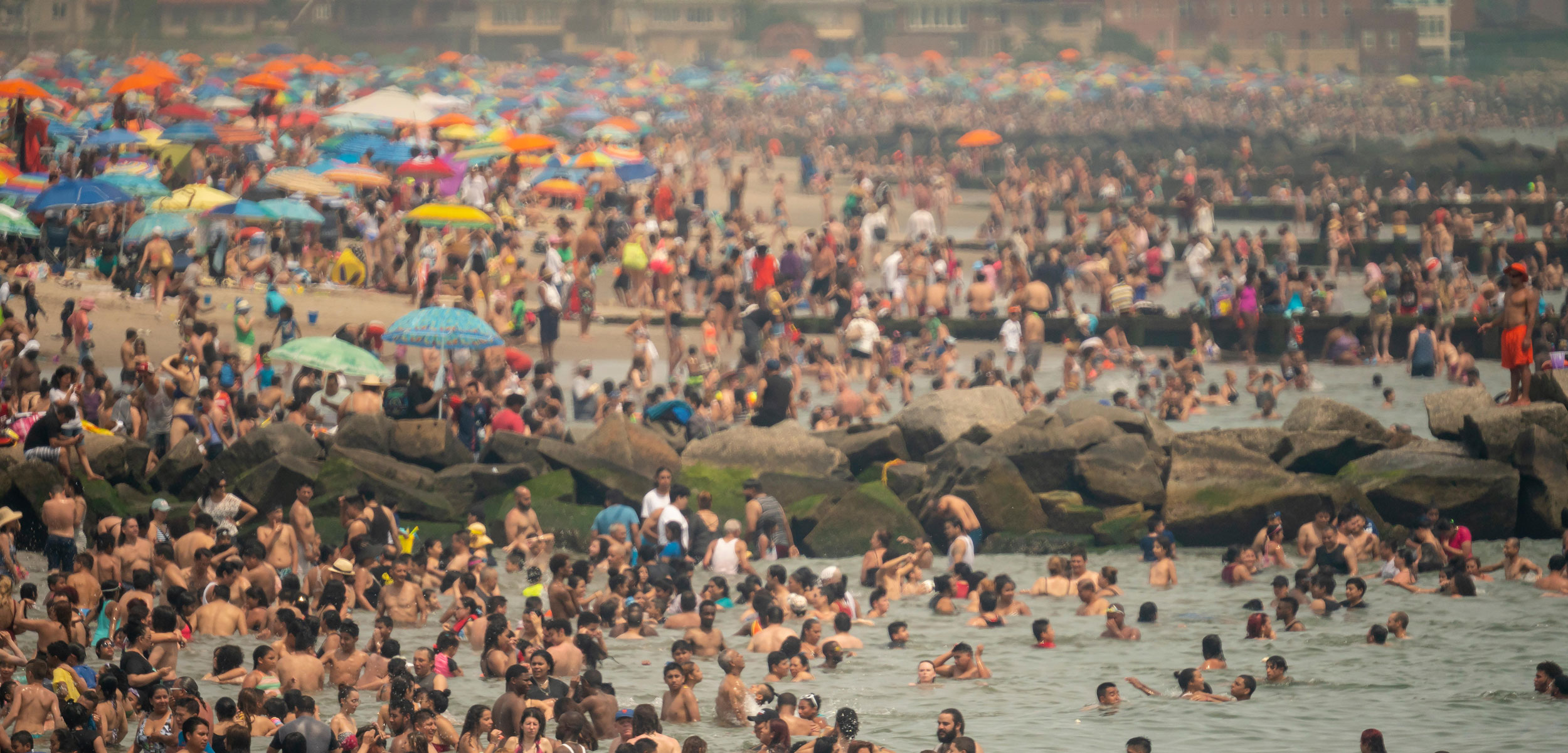 Thousands of beachgoers at Coney Island, New York