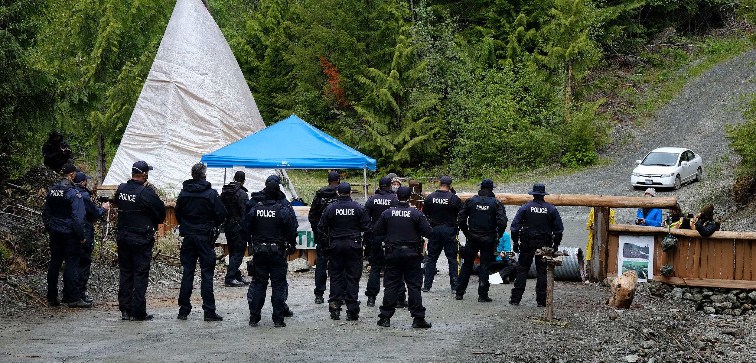 RCMP officers approach anti-logging blockade