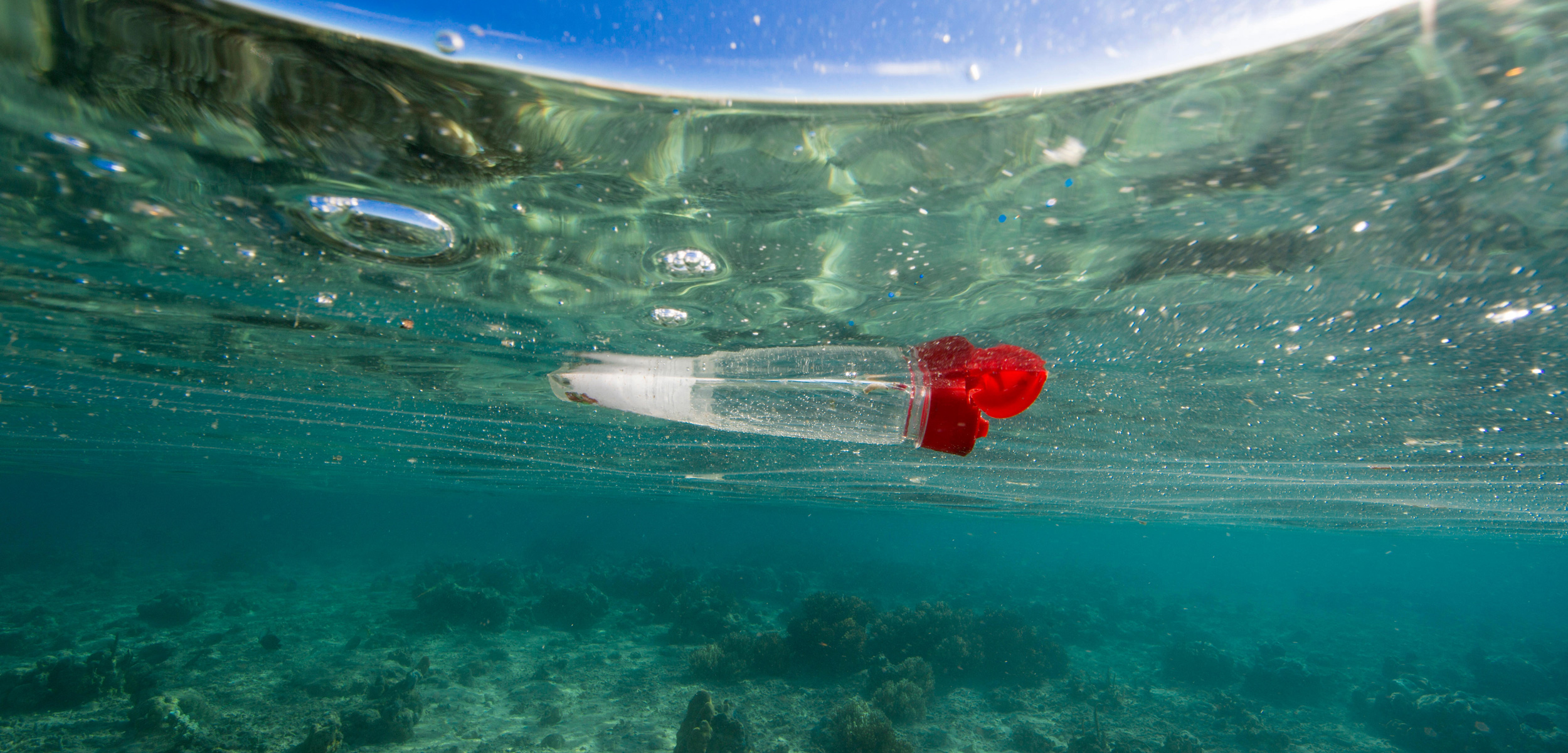 plastic bottle floating in the ocean