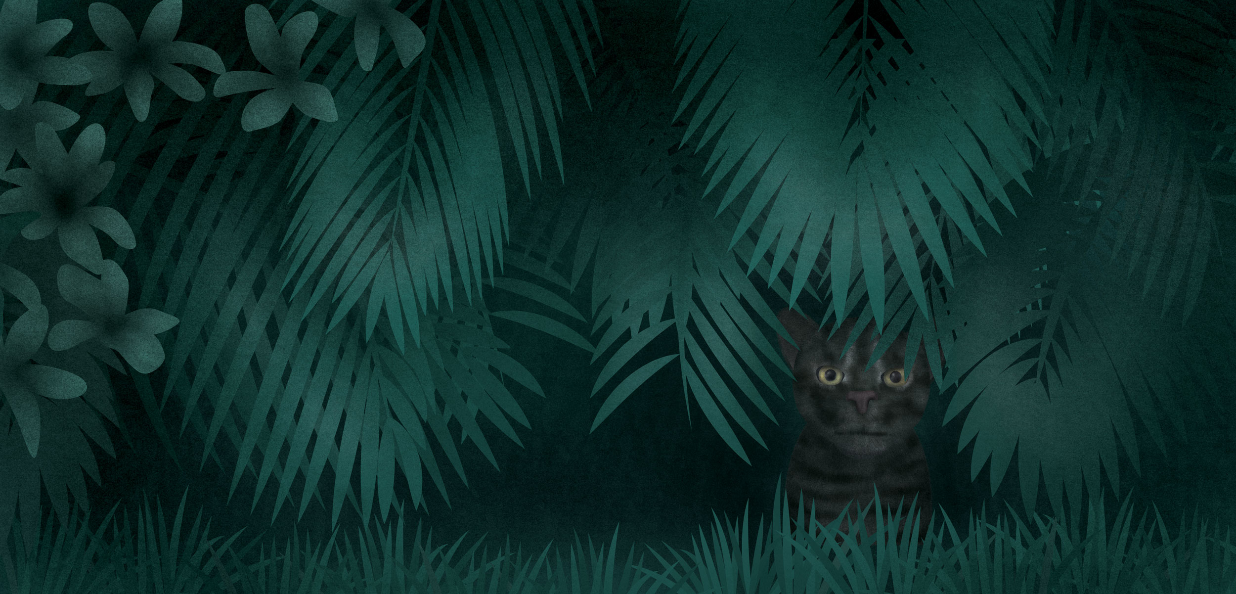illustration of an Iriomote Cat hiding in plants