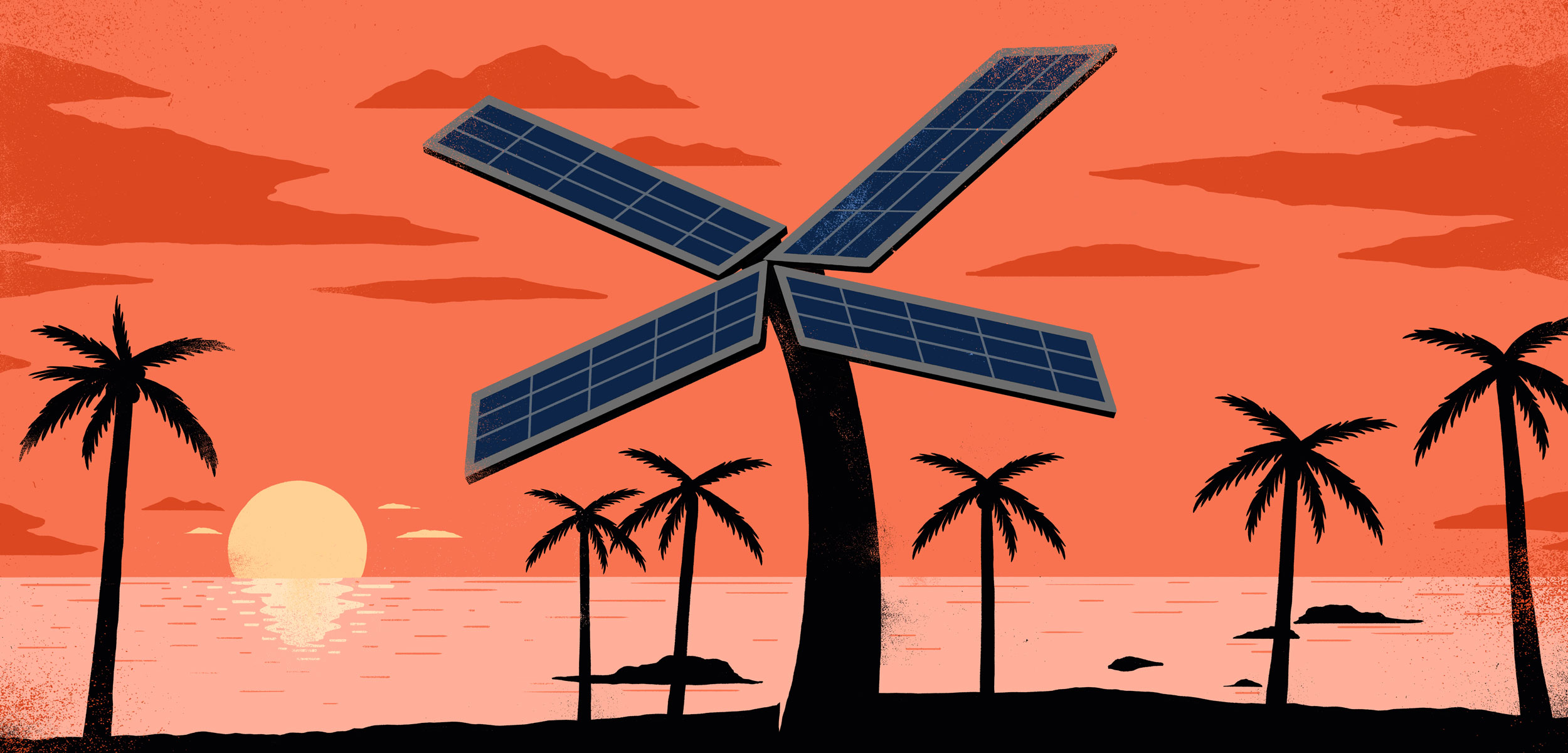 illustration of palm trees and solar panels