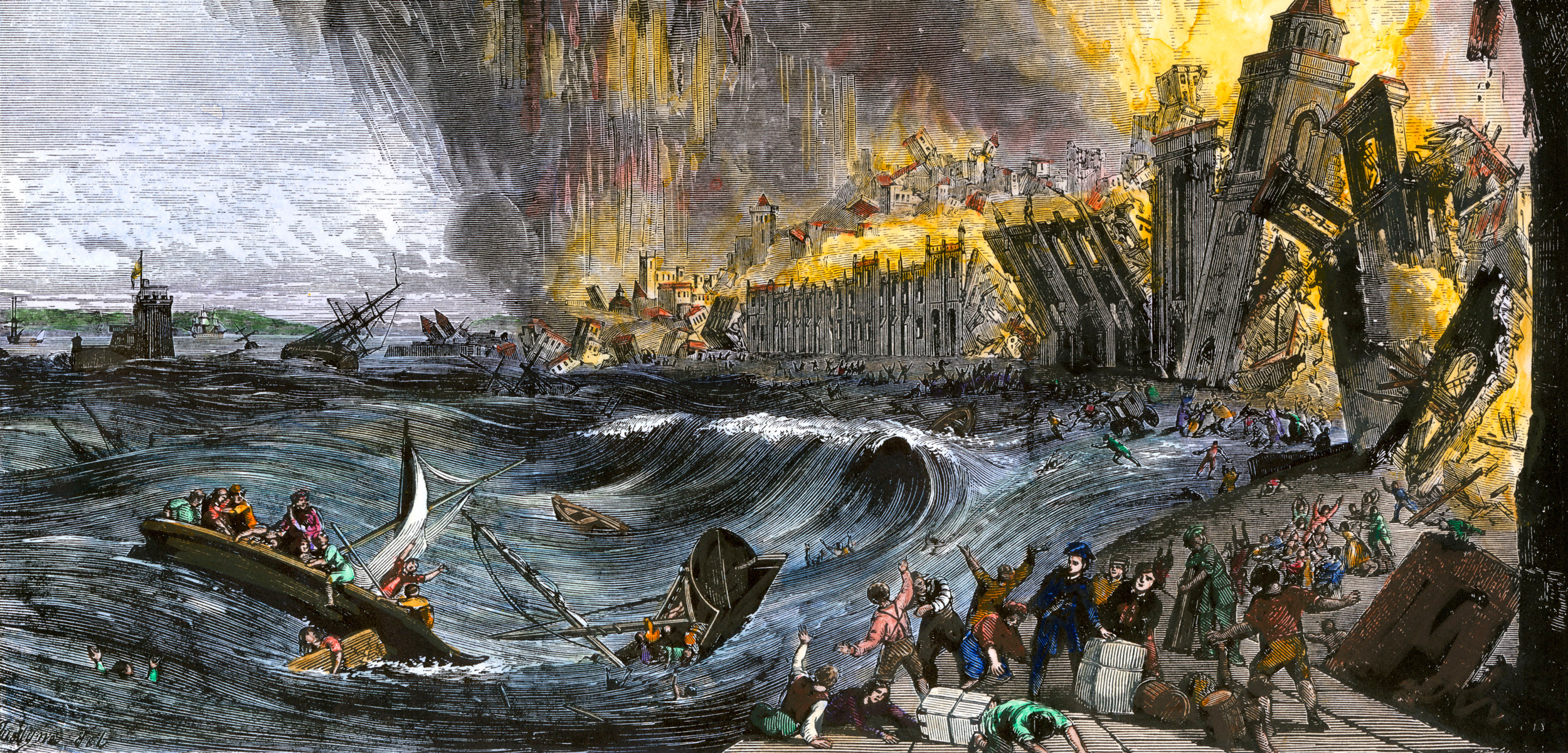 illustration of Lisbon earthquake and tsunami of 1755