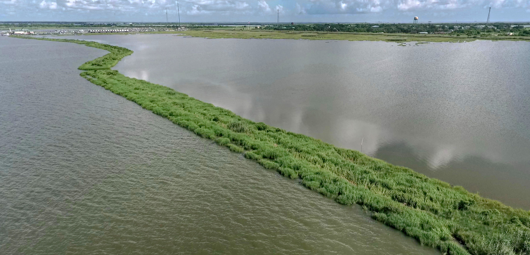 Along the coastline of Louisiana, artificial islands provide habitat for fish and wildlife and help lessen the impacts of wind and waves