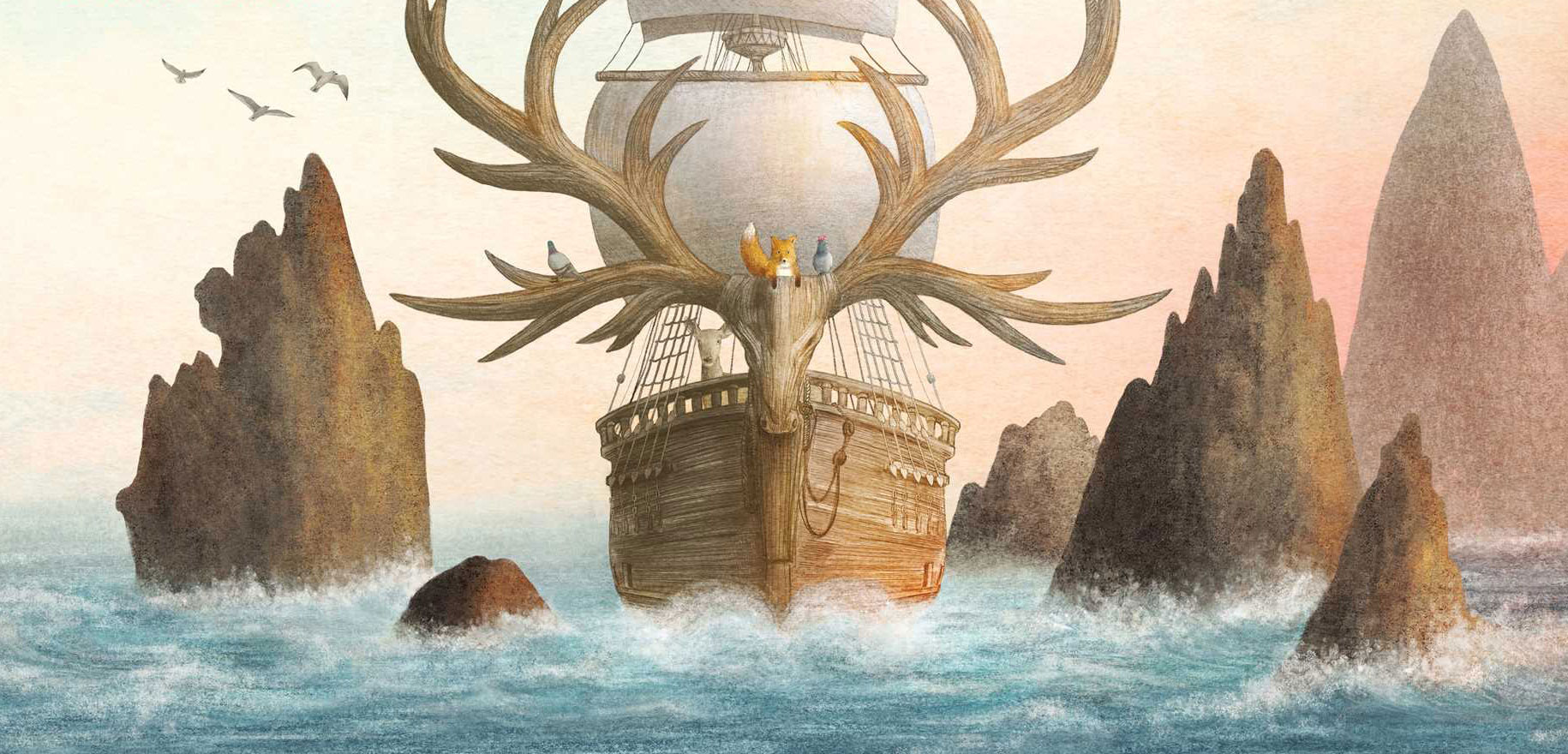 A detail of the cover illustration by Terry Fan and Eric Fan for The Antlered Ship.
