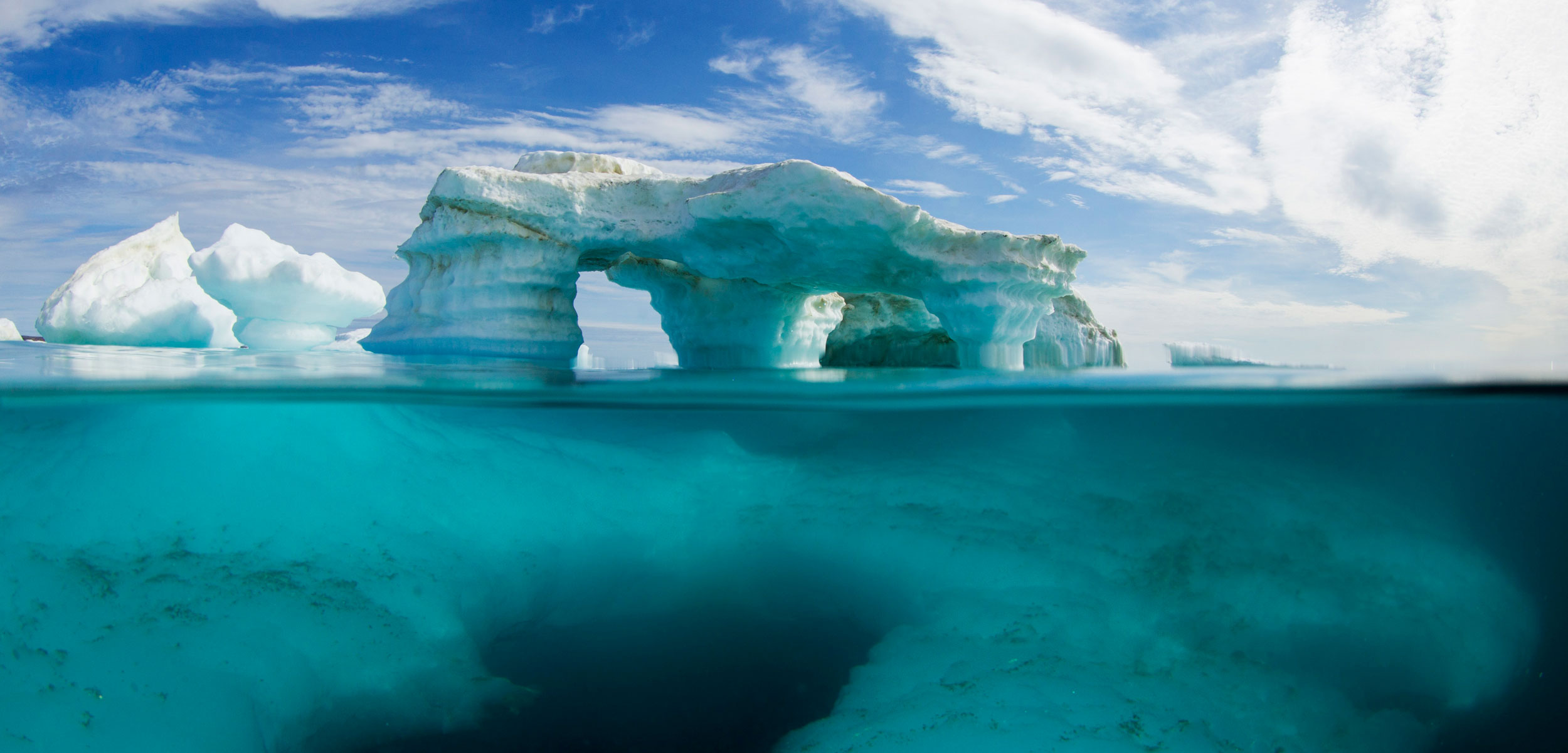 Underwater view of melting iceberg in Harbour Islands on Hudson Bay just south of arctic circle, Repulse Bay, Nunavut Territory, Canada