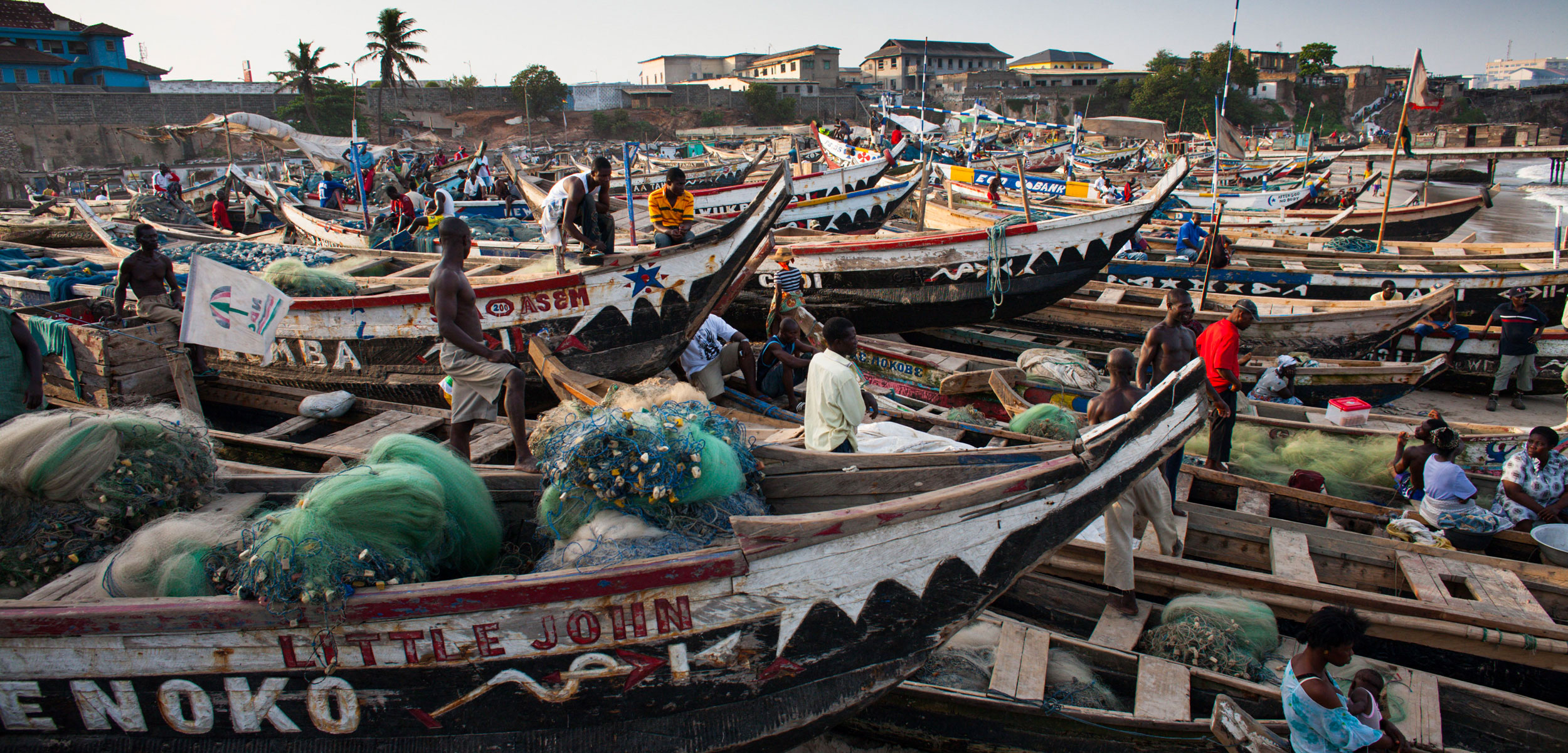 Fishing boats on the beach in Accra, Ghana