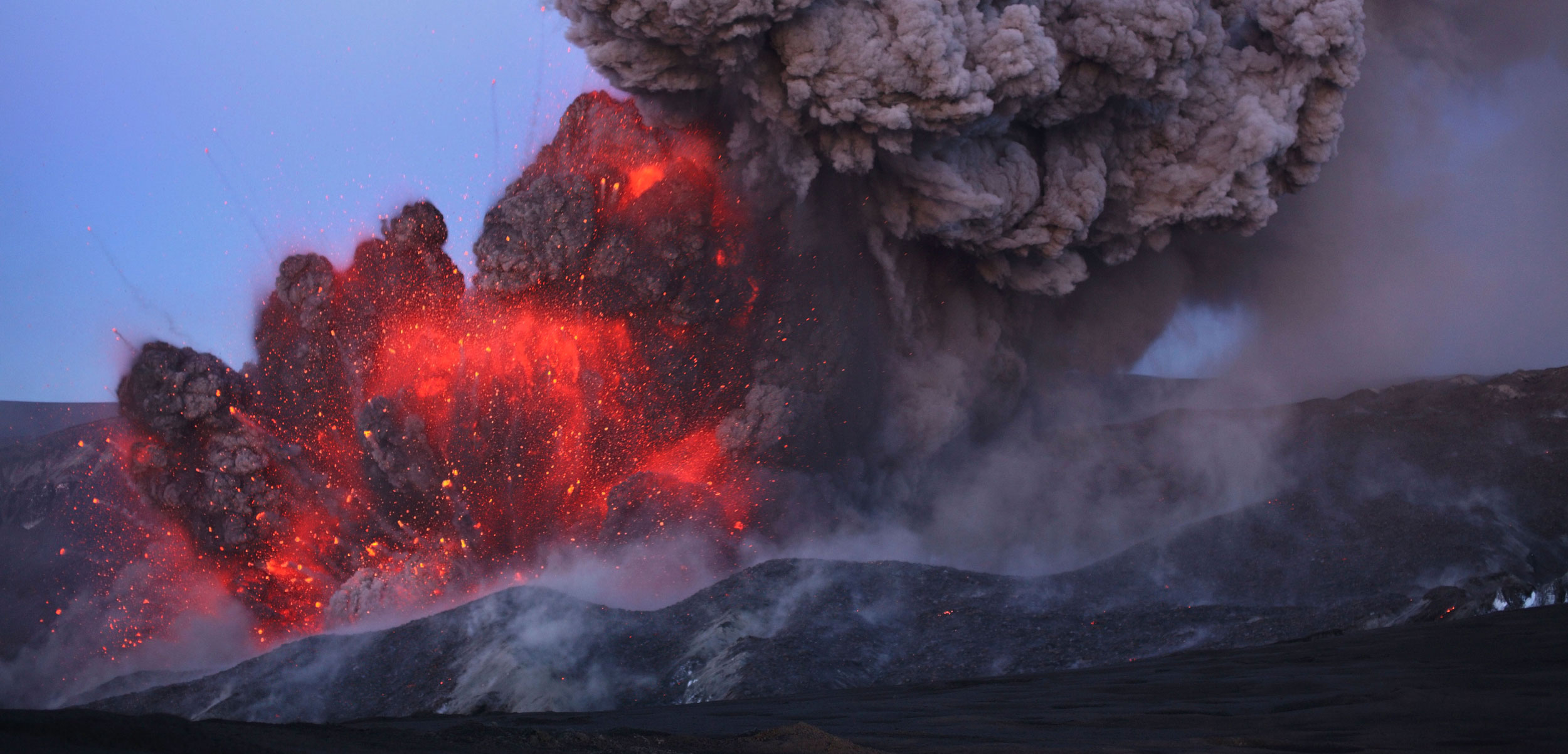 Eyjafjallajökull volcano in Iceland erupting