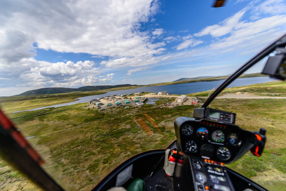 The Toolik Field Station on Alaska’s North Slope, as seen from an approaching Robinson R44 Raven II helicopter.
