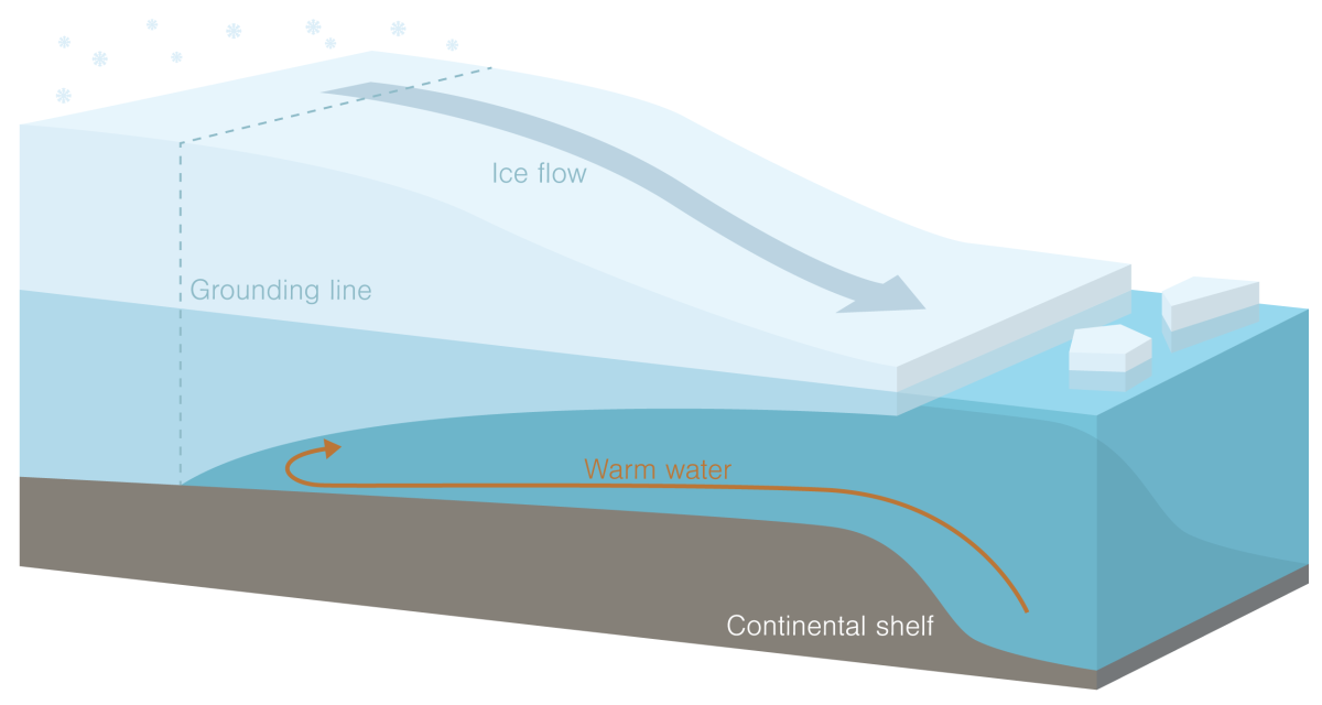 infographic of the Thwaites Glacier ice shelf