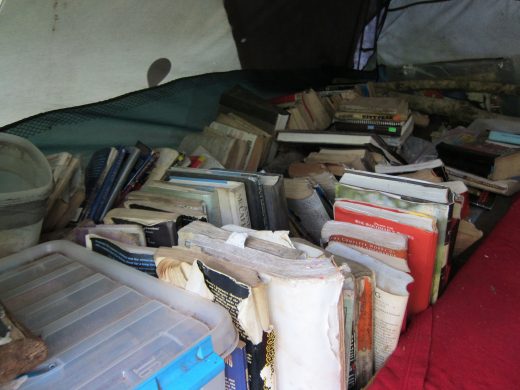 library tent used by squatters in the Kalalau Valley