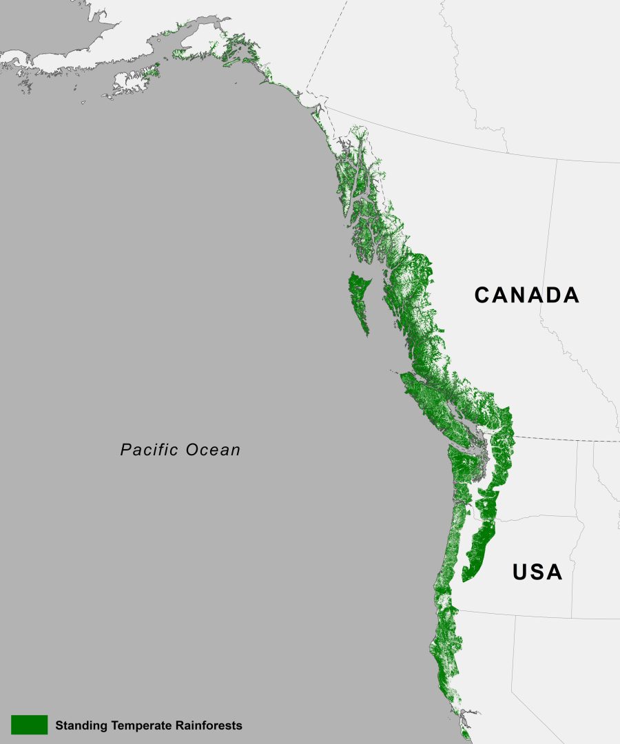 map of temperate rainforest of North America