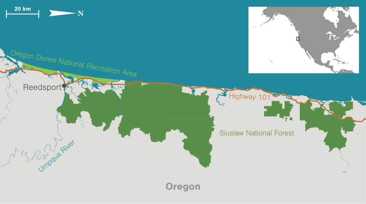 maps of Oregon Dunes National Recreation Area and surrounding area