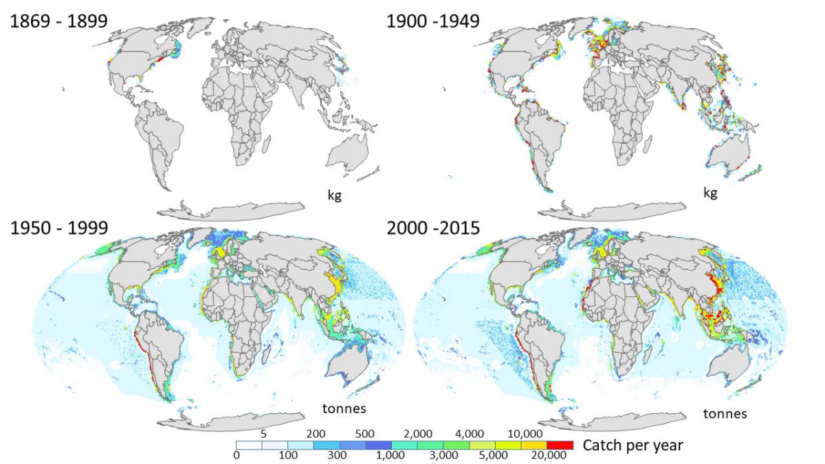 map showing global fishing over time