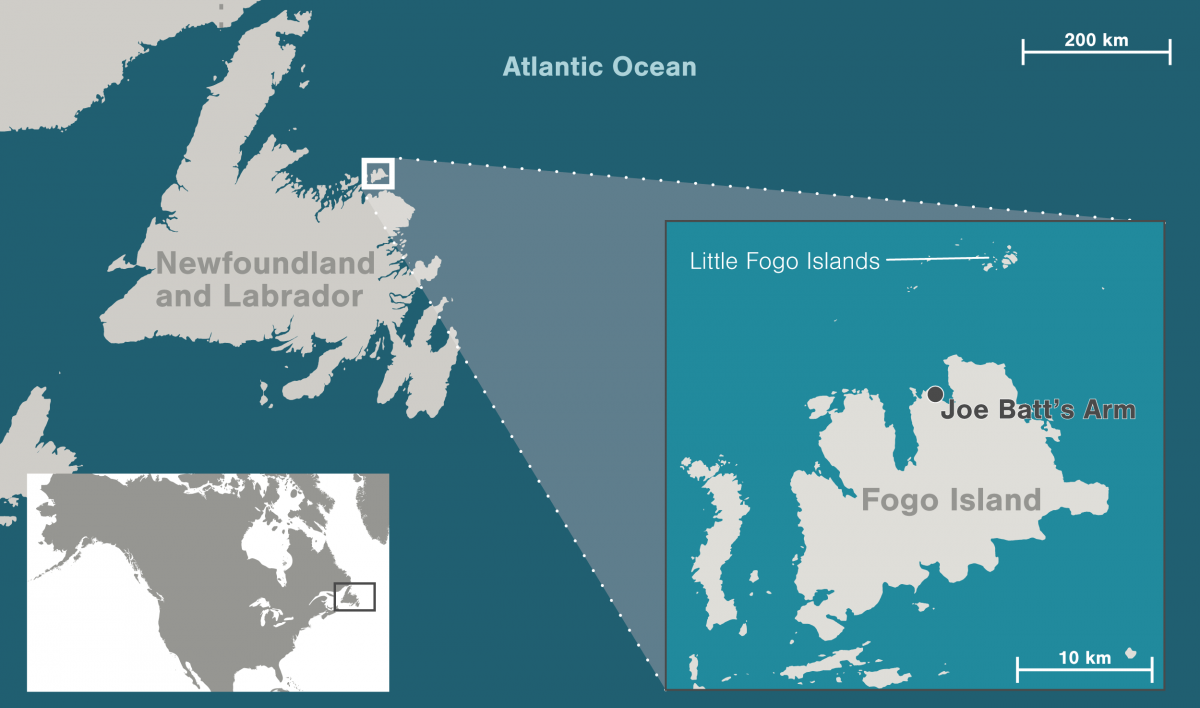 map showing Fogo Island, Newfoundland and Labrador