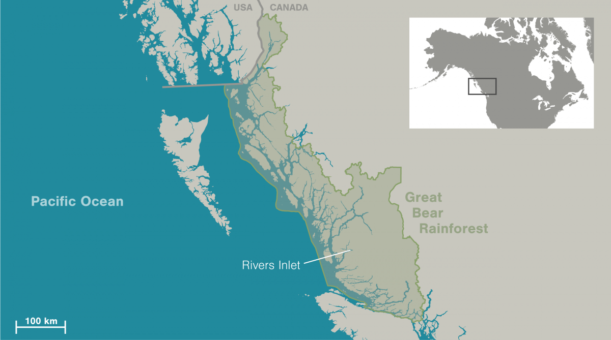 map showing the location of the Great Bear Rainforest