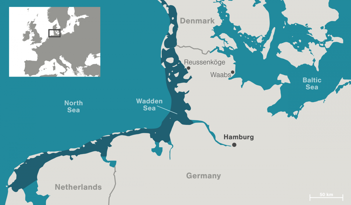 map of Waden Sea and northern Germany