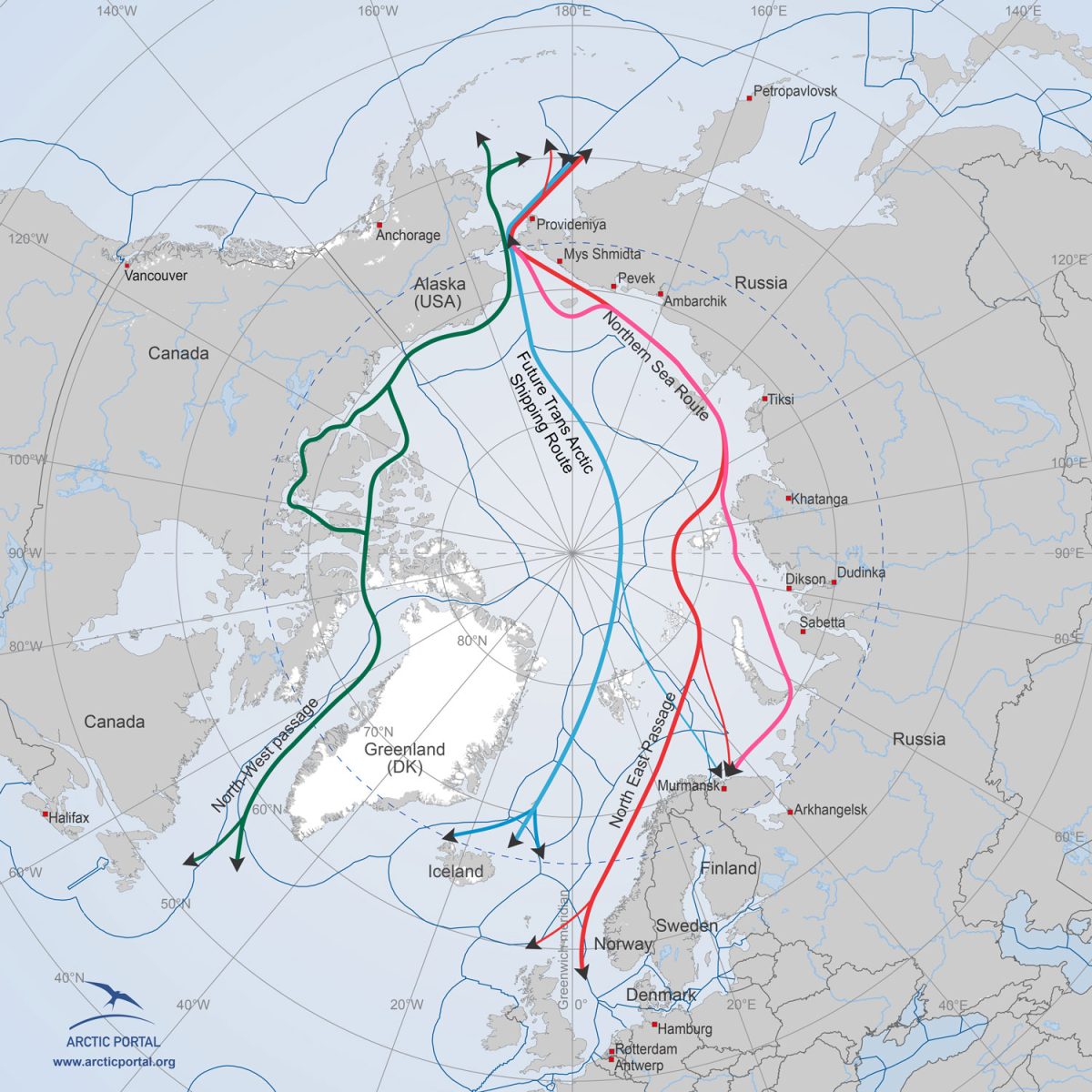 map of arctic shipping routes