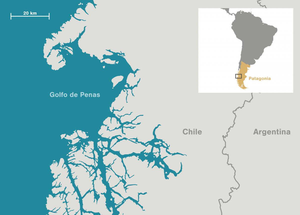 map of Golfo de Penas in Patagonia, Chile