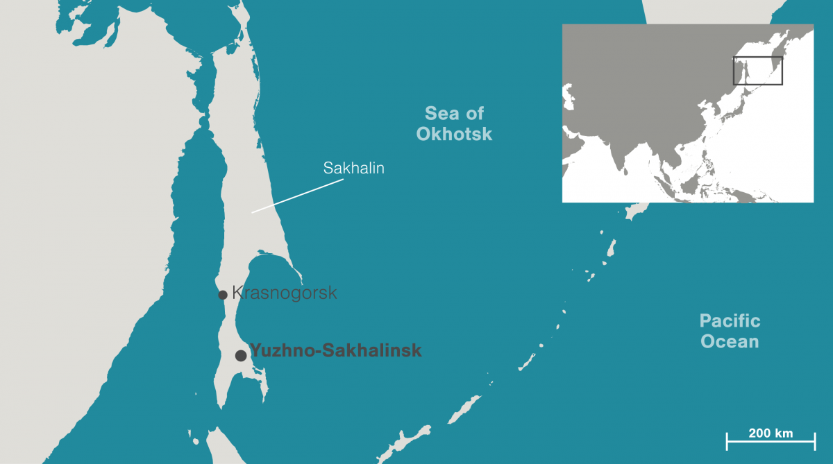 Map of Sakhalin, Russia
