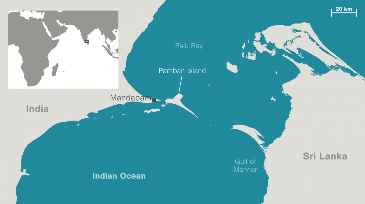 map of Pamban Island, India