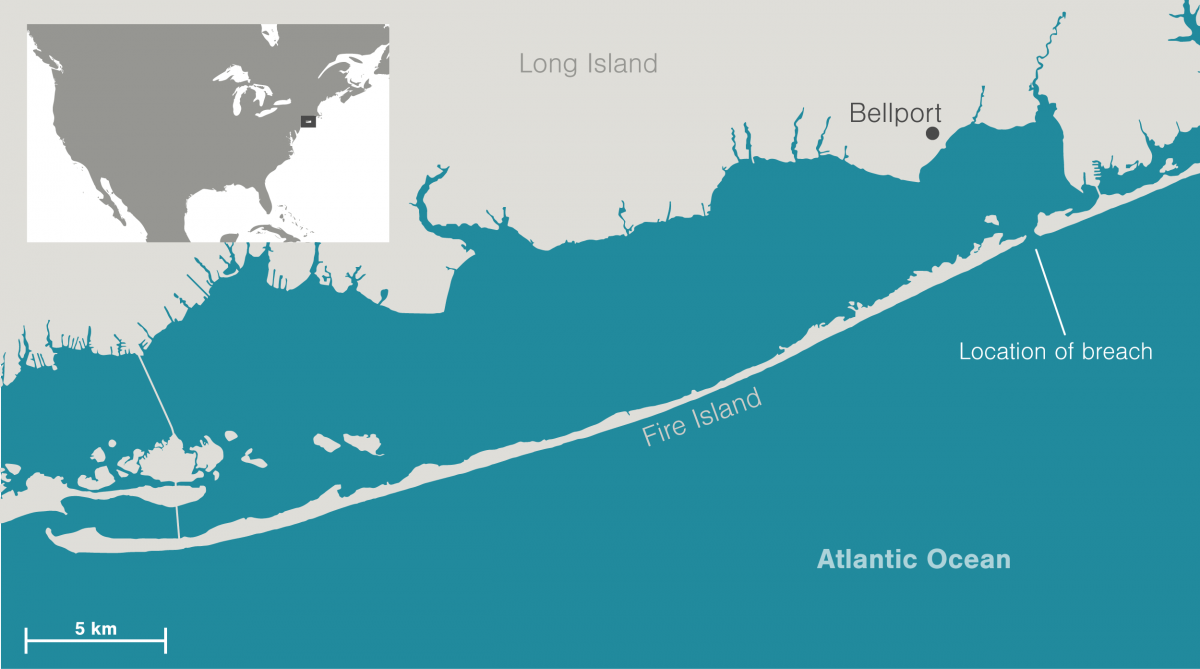 Map showing the breach in Fire Island