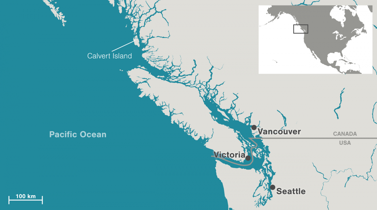 Map of Calvert Island on the British Columbia central coast.