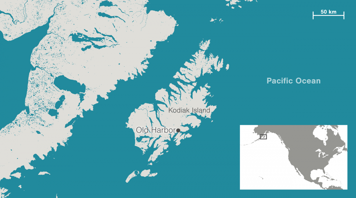 map showing location of Old Harbor, Alaska