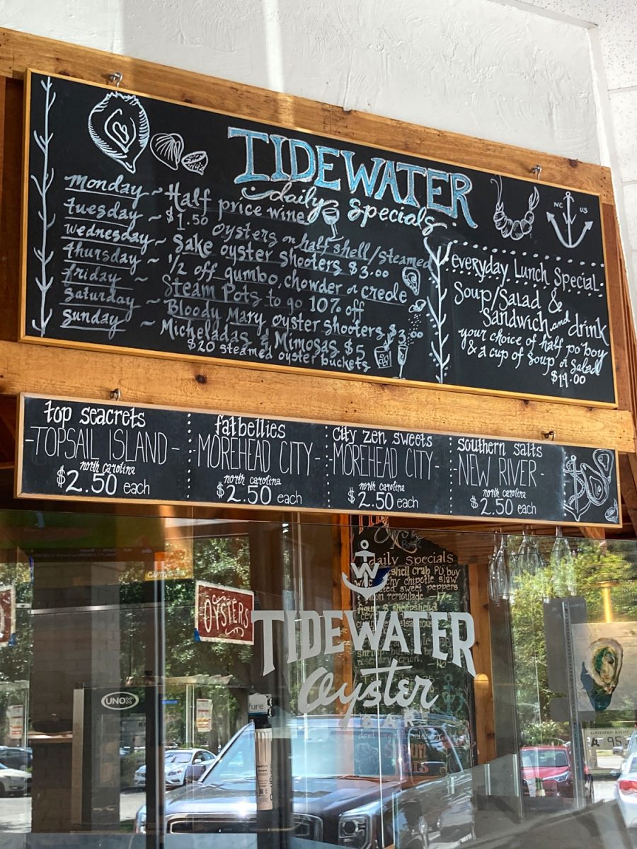 Menu at Tidewater Oyster Bar in Wilmington, North Carolina