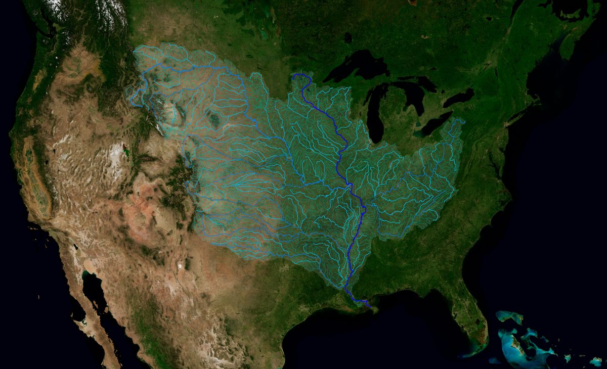 map showing the Mississippi river and it's tributaries
