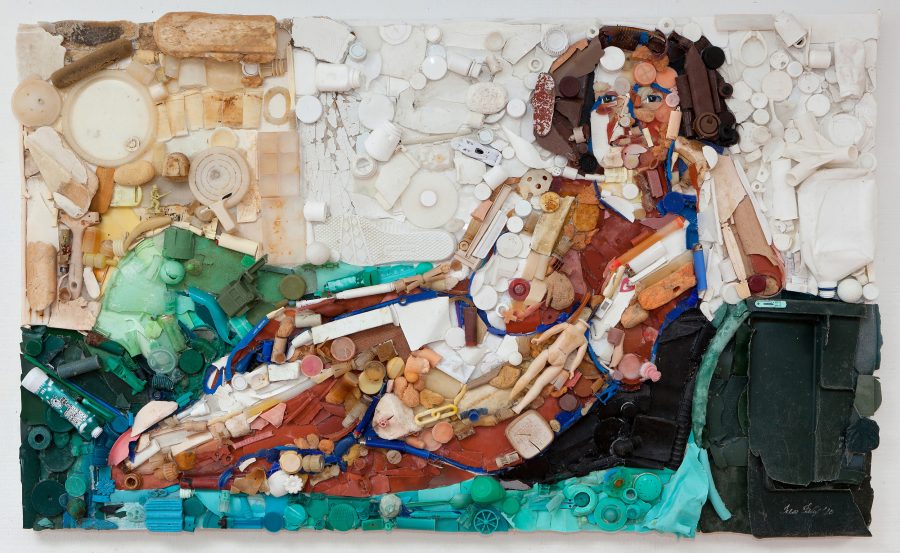 Many of Tess Felix’s portraits constructed from trash are commissioned works. Photo courtesy of Tess Felix