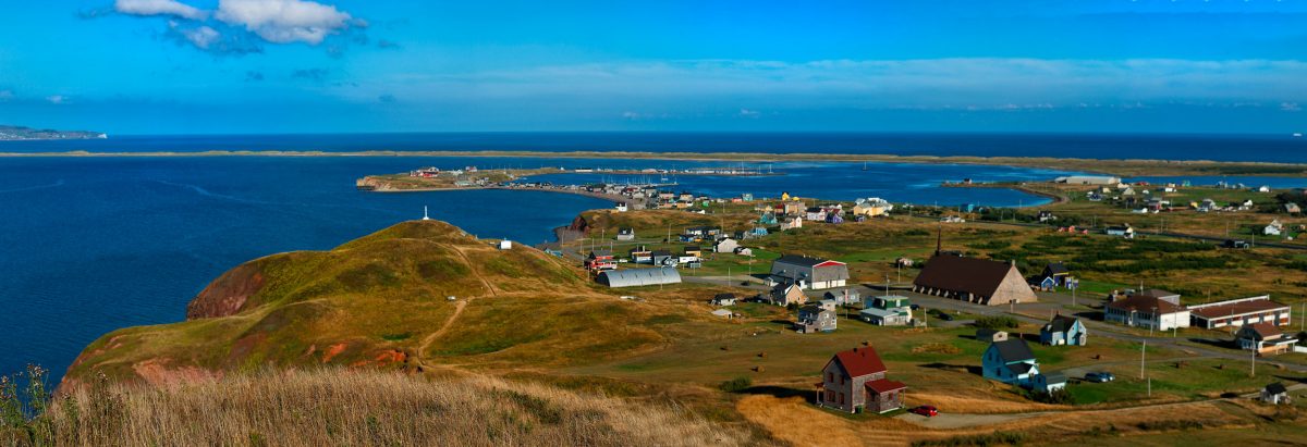 View of rugged cost line of Havre Aubert in magdalen island in Quebec, Canada