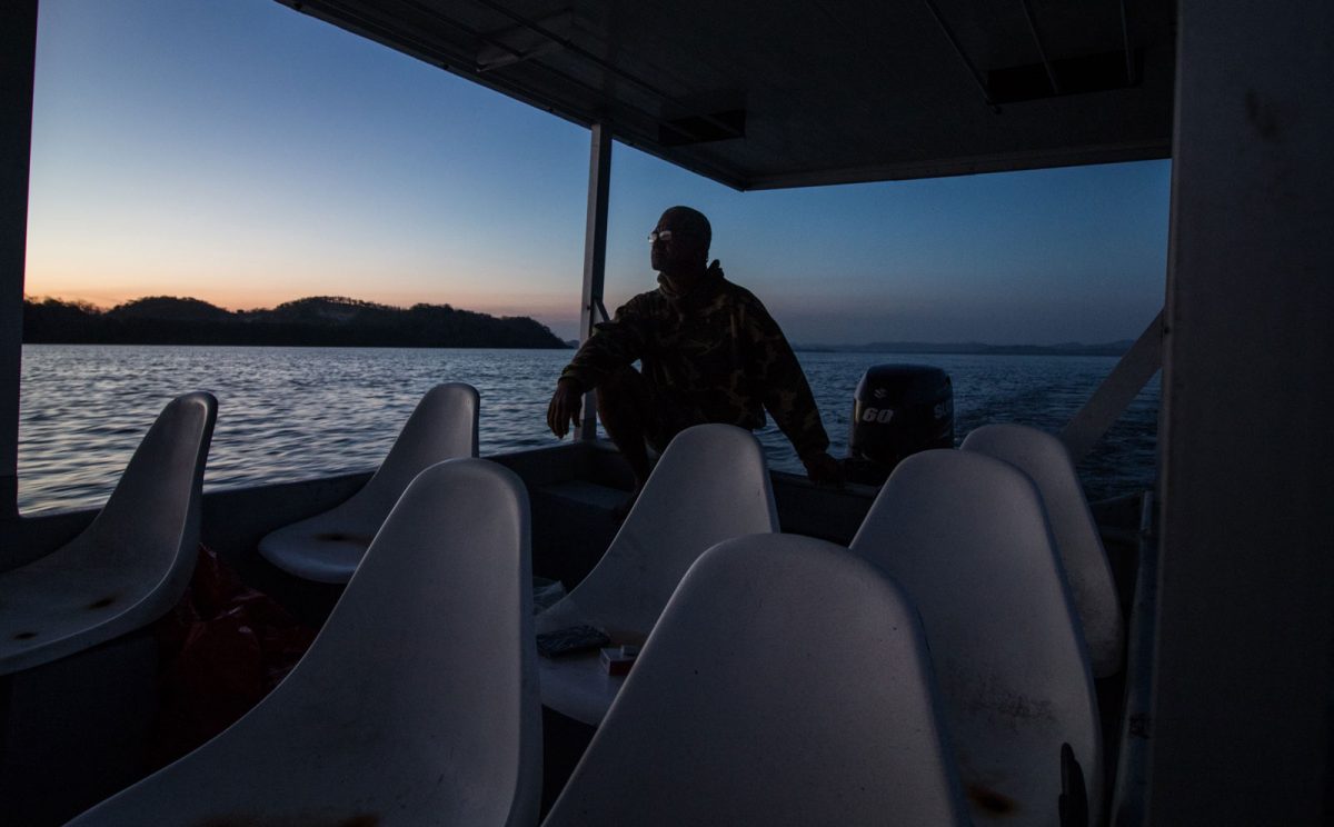 A fisherman returns home after a night on patrol around the responsible fishing zone near Port Nispero, Costa Rica