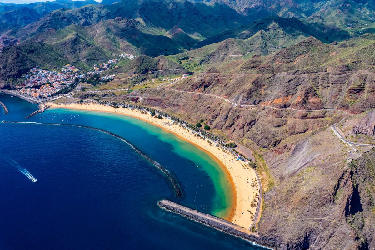 aerial of Playa de Las Teresitas in the Canary Islands